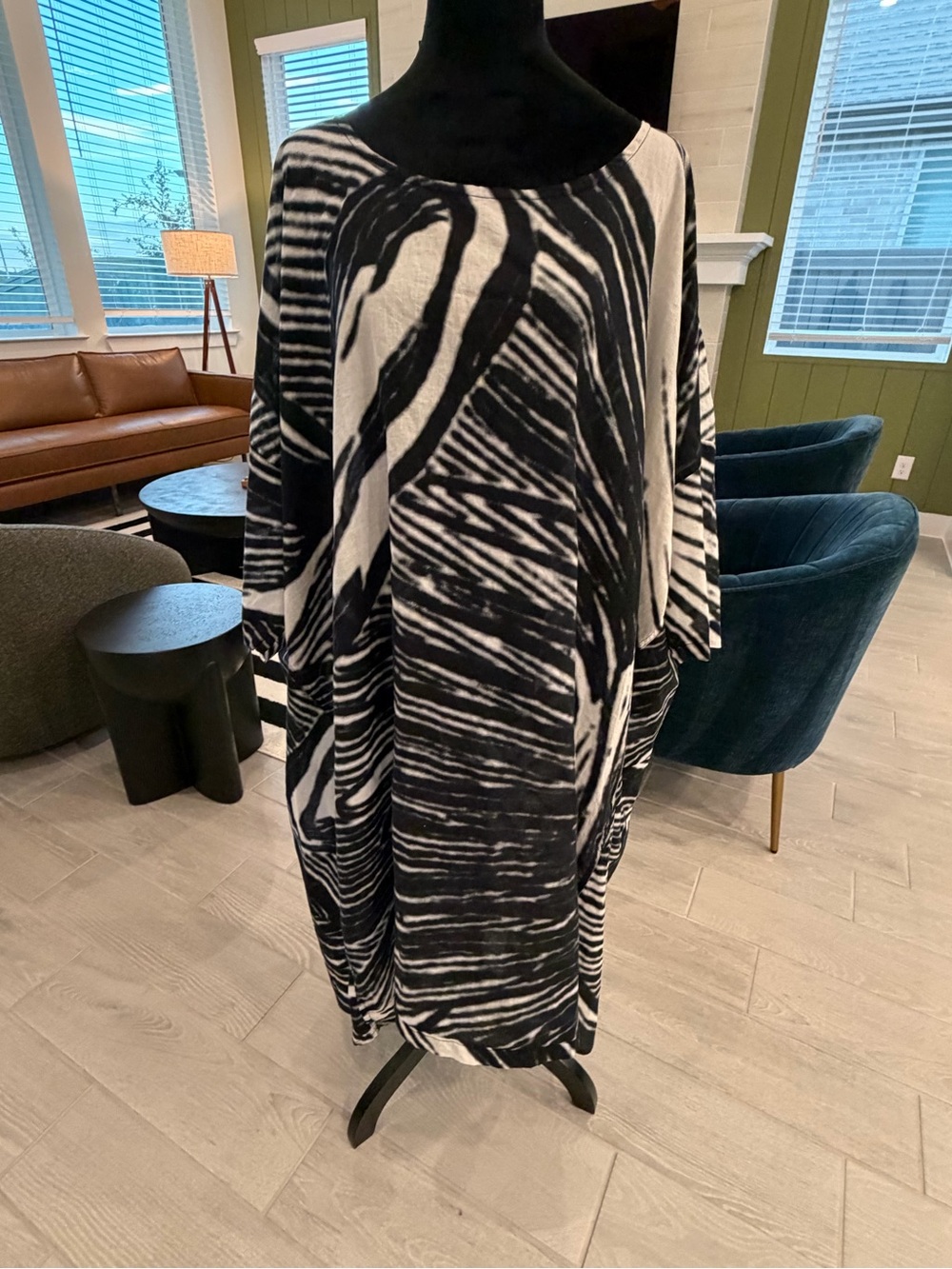 RUNDHOLZ BLACK LABEL 100% Cotton Lightweight Black White Dress Size Large VGUC